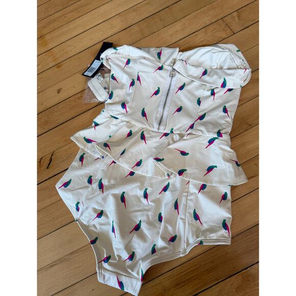 NWT Marc by Marc Jacobs retro Peplum Maillot one piece swimsuit bird print - Picture 10 of 10